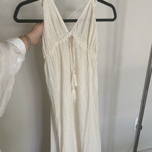 Tularosa S white maxi dress with rainbow pom poms